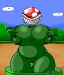  absurd_res anthro big_breasts blue_sky breasts chubby_female cloud elemental_creature female flora_fauna genitals green_body grin hand_on_breast hi_res holding_breast huge_breasts humanoid mammal mario_bros nintendo nipples not_furry nude outside overweight overweight_female pipe piranha_plant plant pussy sky slightly_chubby smile solo spocky87 standing teeth thick_thighs video_games wide_hips 