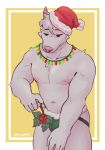  absurd_res anthro canid canine canis christmas clothing hi_res holidays jockstrap male mammal muscular muscular_anthro muscular_male pecs snaftfc solo underwear white_body wolf 