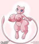  absurd_res anthro big_breasts blue_eyes breasts chubby_female female hi_res huge_breasts legendary_pok&eacute;mon mammal mew nintendo nipples nude overweight overweight_anthro overweight_female pink_background pink_body pok&eacute;mon pok&eacute;mon_(species) simple_background slightly_chubby solo spocky87 text thick_thighs url video_games wide_hips 