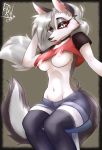  4322chan anthro breasts canid canine canis censored clothed clothing female helluva_boss hi_res looking_at_viewer loona_(vivzmind) mammal solo under_boob wolf 