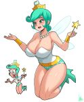  aqua_footwear aqua_hair bare_shoulders boots breasts cleavage highres huge_breasts jewelry jmg large_breasts midair necklace pearl_necklace simple_background the_fairly_oddparents thick_thighs thighs tooth_fairy_(fop) wand white_background 