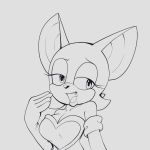  1:1 anthro armwear breasts chiropteran cleavage clothed clothing elbow_gloves fangs female fours_(artist) gloves handwear laugh looking_at_viewer mammal monochrome open_mouth rouge_the_bat solo sonic_the_hedgehog_(series) 