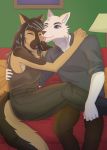  anthro canid canine canis couple_(disambiguation) deanwolfwood duo female germansheapard hi_res licking male male/female mammal tongue tongue_out wolf 