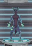  animated anthro canid canine canis deanwolfwood drone gas_mask hi_res hypnosis male mammal mask mind_control plastic rubber short_playtime solo test_chamber toy transformation video_games wolf ych_(character) 