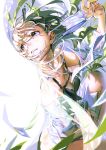  1girl absurdres action breasts brown_eyes brown_hair cleavage highres huge_filesize leaf long_hair long_sleeves mask original paper parted_lips plant shadow shirt solo white_shirt yoneyama_mai 