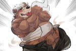  absurd_res anthro blush carrying_partner duo face_in_crotch goro_(live-a-hero) hi_res live-a-hero male male/male mammal musclegut musk tongue upside_down ursid yazoe 