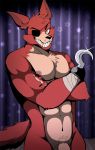  2020 abs amber_eyes animatronic anthro bearlovestiger13 biceps canid canine chest_tuft claws eye_patch eyewear finger_claws five_nights_at_freddy&#039;s flaccid fox foxy_(fnaf) fur genitals gold_(metal) gold_tooth hi_res hook_hand looking_at_viewer machine male mammal muscular muscular_anthro muscular_male nipples nude pecs penis pinup portrait pose pubes red_body red_fur robot sharp_teeth smile solo stage stage_curtains standing teeth three-quarter_portrait triceps tuft video_games 