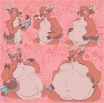 2020 anthro antlers belly belly_overhang big_belly big_butt big_moobs blush butt cervid chest_tuft chubby_male crotch_tuft dessert dogburger doughnut eating english_text food hi_res horn love_handles male mammal moobs navel obese obese_anthro obese_male overweight overweight_anthro overweight_male slightly_chubby smile solo text thick_thighs tuft weight_gain wide_hips 