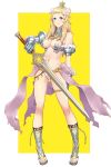  1girl absurdres alternate_costume blonde_hair blue_eyes breasts code_of_princess commission commissioner_upload cosplay falchion_(fire_emblem) fire_emblem fire_emblem_fates flower full_body hair_flower hair_ornament highres holding holding_weapon igni_tion looking_at_viewer medium_breasts ophelia_(fire_emblem) simple_background smile solange_blanchefleur_de_luxe solange_blanchefleur_de_luxe_(cosplay) solo weapon 