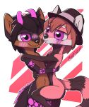  &lt;3 ailurid alpha_channel anthro arm_markings black_body black_clothing black_fur black_hair black_hat black_headwear black_nose blush brown_body brown_fur brown_hair canid canine canis clothed clothing convenient_censorship cute_fangs duo embrace fur hair hat hat_only headgear headgear_only headwear headwear_only hi_res horn hug kissing leg_markings madkuzya male mammal markings mostly_nude nude partially_clothed pink_body pink_fur portrait purple_eyes purple_horn purple_markings raised_leg red_panda short_hair simple_background standing striped_tail stripes three-quarter_portrait white_body white_fur wolf 