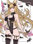  animal_ears bare_shoulders belt blonde_hair erune garter_straps granblue_fantasy hair_ornament highleg highleg_leotard highres leotard ll_0109 long_hair metera_(granblue_fantasy) mole mole_under_mouth skindentation thighhighs 