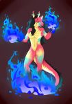  2020 absurd_res anthro dragon elemental_creature female fire fire_creature guepardoxart hair hi_res horn hybrid looking_at_viewer simple_background solo 