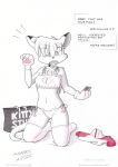  anthro bag bed bra breasts cellphone clothed clothing cosplay costume english_text female furniture humor kangaroo lingerie macropod mammal marsupial mia_(tira_shanks) panties paws phone solo surprise text tirashanks_(artist) underwear wallaby 