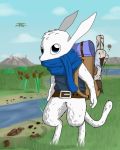  4:5 absurd_res ambiguous_gender anthro blue_nose clothed clothing digital_media_(artwork) fur grass hi_res mammal ori ori_(series) ori_and_the_blind_forest partially_clothed plant realmonster river scarf solo video_games white_body white_fur 