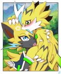  anthro breath crossover digimon duo fellatio female genitals hi_res legendary_pok&eacute;mon male male/female nintendo oral panting penile penis pok&eacute;mon pok&eacute;mon_(species) pulsemon sex size_difference vavacung video_games zeraora 