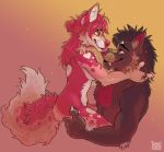  &lt;3 breasts brown_body brown_fur butt butt_grab canid canine canis cute_face cute_pose duo ear_piercing female fluffy fluffy_tail fur hair hand_on_butt happy inner_ear_fluff kissing licking long_hair long_tail love male male/female mammal nose_to_nose piercing pink_body pink_fur pink_hair pink_nose romantic_couple size_difference taru tongue tongue_out tuft under_boob were werecanid werecanine werewolf wolf 