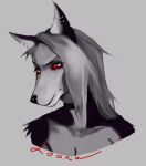  2020 angry anthro black_body black_fur black_nose breasts canid canid_demon collar demon ear_piercing eyebrows female fur geodis grey_body grey_fur hair headshot_portrait hellhound helluva_boss loona_(vivzmind) mammal notched_ear piercing portrait red_sclera snout solo white_body white_eyes white_fur white_hair 