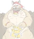  2020 anthro ashigara belly canid canine canis christmas christmas_clothing christmas_headwear clothing domestic_dog hat headgear headwear hi_res holidays hottophoto humanoid_hands kemono male mammal nipples overweight overweight_anthro overweight_male plushie santa_hat scar solo tokyo_afterschool_summoners video_games yasuyori 