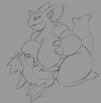  ambiguous_gender anthro anthro_on_feral bestiality big_breasts blush bodily_fluids breast_squish breastfeeding breasts claws duo eyes_closed female female/ambiguous feral grey_background hidoihito horn huge_breasts interspecies kneeling lactating larger_anthro larger_female mature_female monochrome nidoqueen nintendo nude pok&eacute;mon pok&eacute;mon_(species) quilava semi-anthro simple_background sitting size_difference smaller_ambiguous smaller_female smaller_feral squish thick_thighs video_games wide_hips 