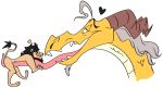  &lt;3 animaniacs_(2020) anthro anthro_on_anthro benedict_(animaniacs) dragon duo edtertainerd facial_hair felid grey_hair hair hi_res horn larger_male lion long_tongue male male/male mammal oral pantherine sex simple_background size_difference smaller_male smile tongue tongue_out tonguejob whiskers white_background 