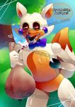  &lt;3 2016 animatronic anthro bag blood bodily_fluids bow_tie canid canine dipstick_tail distracting_watermark duo e-c98 five_nights_at_freddy&#039;s five_nights_at_freddy&#039;s_2 five_nights_at_freddy&#039;s_world fox glistening glistening_body hi_res holding_object hook_hand lipstick lolbit_(fnaf) looking_at_viewer machine makeup male mammal mangle_(fnaf) multicolored_body multicolored_tail nature open_mouth open_smile outside plant purple_cheeks raised_arm red_cheeks robot shrub smile tree video_games watermark white_body 