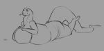 anthro big_breasts breasts female huge_breasts hyper hyper_breasts long_tail lying monochrome morbidly_obese morbidly_obese_anthro morbidly_obese_female non-mammal_breasts obese obese_anthro obese_female on_front overweight overweight_anthro overweight_female reptile scalie snake solo vainovalkea 