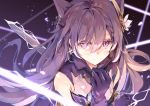  braids close genshin_impact gloves keqing_(genshin_impact) long_hair purple_eyes purple_hair shinsoyori twintails 