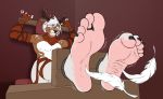  5_toes anthro bound cervid feet foot_fetish foot_focus male mammal nipples nude redfeathers soles solo tickling tickling_feet toes 