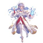  :d bangs bare_shoulders blue_eyes blue_hair dress eyebrows_visible_through_hair eyelashes flower granblue_fantasy hair_ornament hat high_heels holding holding_wand lily_(granblue_fantasy) long_hair long_sleeves looking_at_viewer open_mouth pantyhose pointy_ears sleeves smile standing teeth tongue wand white_legwear 