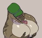  absurd_res anthro big_breasts boxgoat breast_grab breast_squish breasts clothing crocodile crocodilian crocodylid female hand_on_breast hat headgear headwear hi_res high-angle_view non-mammal_breasts piercing reptile scalie solo squish tongue tongue_out tongue_piercing 