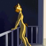  1:1 anthro balcony fuze fuzeyeen hi_res hyaenid leaning leaning_forward looking_at_viewer male mammal night nude solo spotted_hyena 