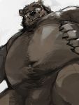  2020 3:4 absurd_res anthro belly black_body black_fur eyewear facial_hair fur glasses hi_res kemono kita_9999 love_mechanic low-angle_view male mammal navel nipples overweight overweight_anthro overweight_male simple_background solo tom_(lm) ursid 