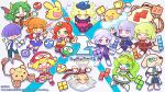  6+boys 6+girls ahoge amitie_(puyopuyo) andou_ringo aqua_eyes arle_nadja blonde_hair blue_eyes carbuncle_(puyopuyo) character_request chibi cloud copyright_name ess_(puyopuyo) eyebrows_visible_through_hair gloves green_eyes green_hair hair_ornament hat highres horns j_(puyopuyo) l_(puyopuyo) long_hair multiple_boys multiple_girls necktie official_art open_mouth orange_hair party_popper ponytail purple_eyes purple_hair puyo_(puyopuyo) puyopuyo puyopuyo_tetris red_hair risukuma_(puyopuyo) sasaki_maguro satan_(puyopuyo) short_hair smile tee_(puyopuyo) tetris v yellow_eyes 