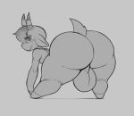  animal_crossing anthro balls big_balls big_butt blush bovid butt caprine floppy_ears genitals goat hair hi_res hooves horn huge_balls huge_butt looking_back male mammal monochrome nintendo nude presenting presenting_hindquarters reddrago sherb_(animal_crossing) solo thick_thighs video_games 