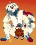  anthro basket bleu_cheese bleuliner blue_cheese buffalo_wings canid canine canis chicken_wings claws colored_nails digital_media_(artwork) domestic_dog eyebrows flirting food hi_res male mammal molosser mountain_dog nails newf newfoundland_dog nude pose red_cheekdots red_claws red_eyebrows red_eyes red_nose red_paws red_tail_tip rinukitty sauce smile smirk solo 