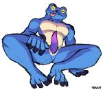  amphibian anthro blue_body blue_skin frog genitals male penis purple_penis slit solo solo_focus voviat 