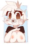  absurd_res anthro blush breasts clothed clothing clothing_lift exposed_breasts female flo_(hiccupsdoesart) hi_res hiccupsdoesart horn looking_at_viewer nipples shirt shirt_lift smile solo topwear unknown_species 