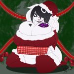  1:1 absurd_res aerodraws anthro big_breasts black_eyes breasts christmas english_text female heart_tattoo hi_res holidays huge_breasts luna_paws mammal solo text thick_thighs white_body white_skin 