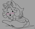 blush bottomless butt clothed clothing hair kisekitemiro looking_at_viewer open_mouth simple_background sitting subarashiipanties tem temmie_(undertale) topwear undertale video_games white_body 