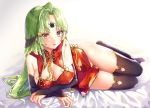  amatsuji brown_eyes chinese_clothes chinese_dress dress erect_nipples green_hair long_hair original 