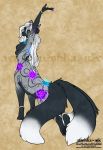  2020 4_toes 5_fingers alishka black_body black_fur black_pawpads breasts digital_media_(artwork) eyebrows eyelashes featureless_breasts female fingers fur grey_body grey_fur hi_res pawpads purple_eyes smile solo taur toes 