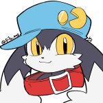  1:1 anthro black_body black_fur clothing collar domestic_cat felid feline felis fur hat headgear headwear hybrid klonoa klonoa_(series) lagomorph long_ears male mammal multicolored_body multicolored_fur pilz_moos simple_background solo two_tone_body two_tone_fur video_games white_background white_body white_fur yellow_eyes 