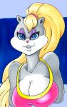  anthro berri big_breasts blindedna blonde_hair blue_eyes breasts chipmunk cleavage clothed clothing conker&#039;s_bad_fur_day female ground_squirrel hair half-closed_eyes headshot_portrait looking_at_viewer mammal narrowed_eyes portrait rareware rodent sciurid smile solo teeth video_games 