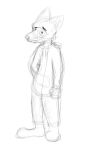  absurd_res anthro bottomless clothed clothing eyebags eyebrows footwear hand_on_hip hi_res hoodie looking_at_viewer male mammal mar_supeal monochrome portrait procyonid protzermotzer raccoon raised_eyebrow simple_background sketch socks solo standing tired_eyes topwear white_background 