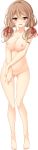  1girl absurdres asou_fumi ass_visible_through_thighs bangs bare_shoulders blush breasts brown_eyes collarbone completely_nude eyebrows_visible_through_hair full_body hands_together highres kimihane_couples large_breasts light_brown_hair long_hair mtu_(orewamuzituda) nipples no_pussy nude official_art open_mouth pussy solo transparent_background 