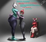  anthro big_butt breasts butt clothed clothing courtney dialogue duo_focus english_text female female/female furniture group hair hand_on_shoulder huge_butt human interrogation legendary_pok&eacute;mon mammal mewtwo meyora nintendo pink_hair pok&eacute;mon pok&eacute;mon_(species) red_hair remnartx signature simple_background sitting starstrikex text thick_thighs video_games 