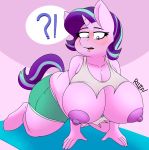  2020 5_fingers anthro areola big_breasts breasts clothing coatieyay digital_media_(artwork) equid equine eyebrows eyelashes female fingers friendship_is_magic hasbro hi_res horn huge_breasts mammal my_little_pony nipples solo starlight_glimmer_(mlp) torn_clothing unicorn 