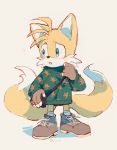  2020 ? absurd_res anthro blue_eyes c52278 canid canine clothing fingerless_gloves footwear fox fur gloves handwear hi_res male mammal miles_prower open_mouth simple_background solo sonic_the_hedgehog_(series) sweater topwear video_games 
