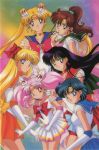  1990s_(style) aino_minako bishoujo_senshi_sailor_moon black_eyes black_hair blonde_hair blue_eyes blue_hair brown_hair chibi_usa choker crescent crescent_earrings double_bun earrings elbow_gloves gloves green_eyes heart heart_choker high_ponytail hino_rei jewelry kino_makoto leotard long_hair looking_at_viewer magical_girl mizuno_ami official_art pink_hair pleated_skirt red_eyes sailor_chibi_moon sailor_jupiter sailor_mars sailor_mercury sailor_moon sailor_senshi sailor_senshi_uniform sailor_venus short_hair skirt smile tiara tsukino_usagi twintails 