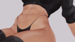  1girl abs biriyb black_legwear black_panties breasts highres navel original panties solo thighhighs thong underwear 